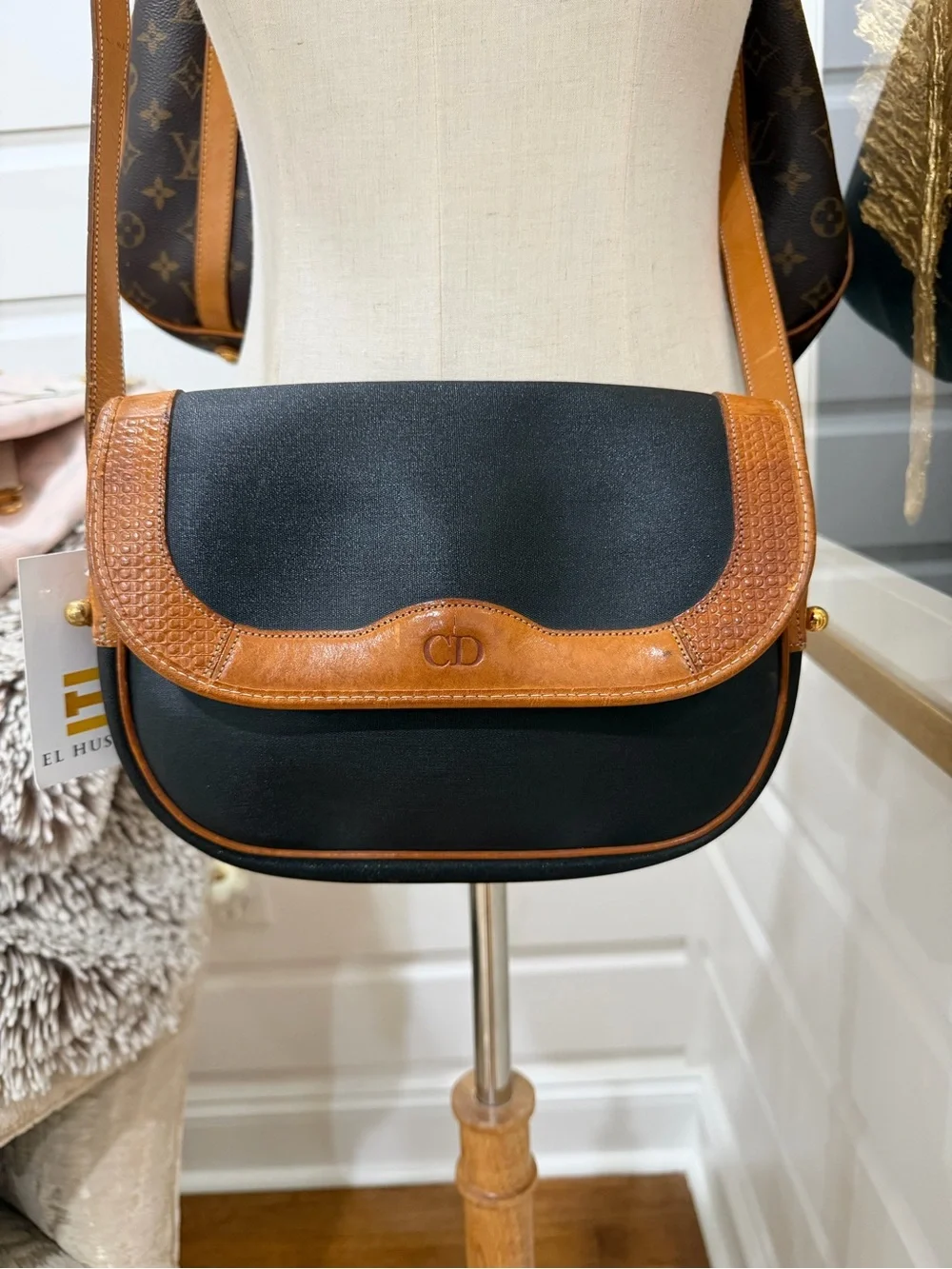 Dior Black and Brown Leather-Trim Crossbody Saddle Bag